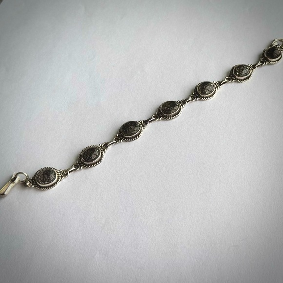 Natural Black Grey Needle RUTILE QUARTZ Sterling Silver 925 Bracelet New 7.5 - 8 - Picture 10 of 11